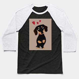 Cute Cartoon Dachshund with Three Red Hearts Baseball T-Shirt